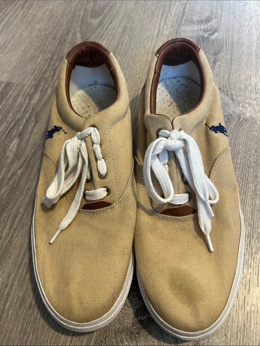 Polo by Ralph Lauren Men’s Beige Canvas Low-Top Sneakers with Navy Pony